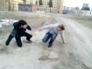 the poor kazakh was attacked by a russian boy, against the background of the screams of his friends.